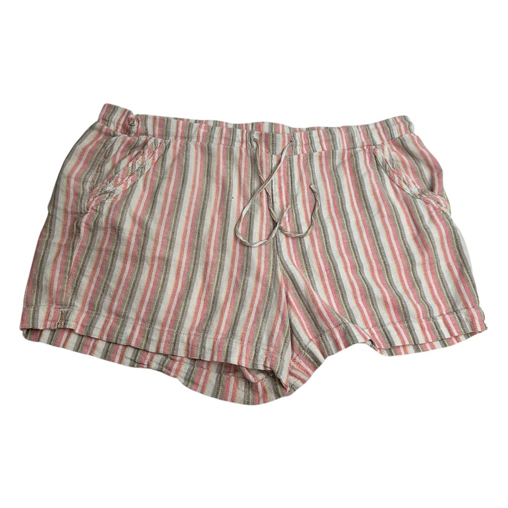 Briggs Linen Blend Shorts Women XXL Multi Color Striped Drawstring Casual Summer